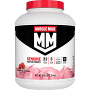 Muscle Milk Genuine Protein Powder canister with Strawberries N Creme for high-protein recovery.
