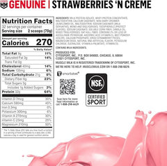 Muscle Milk Genuine Protein Powder poured into a shaker for an on-the-go breakfast.