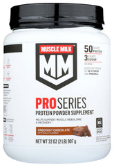 Muscle Milk Knockout Chocolate Pro Series 50 powder bag for lean protein fueling workouts.