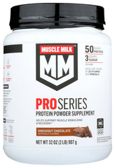 Muscle Milk Knockout Chocolate Pro Series 50 powder bag for lean protein fueling workouts.