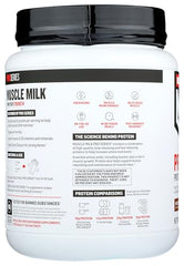 Pouring a Muscle Milk Pro Series 50 shake into a glass.