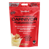 MuscleMeds Carnivor bottle with vanilla caramel flavor, beef protein isolate for lean muscle support.