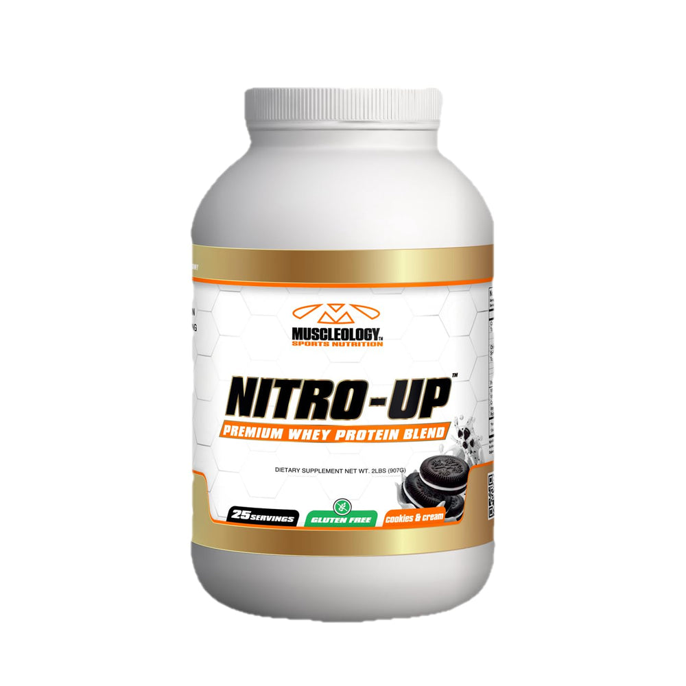 MUSCLEOLOGY Nitro-Up bottle for convenient post-workout fueling and on-the-go protein.
