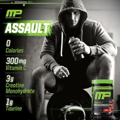 MusclePharm Assault caffeine boost label highlights energy supportive ingredients