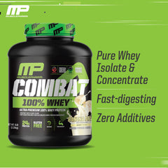 MusclePharm Combat 100% Whey scoop showing convenient serving size