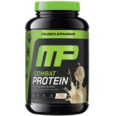 MusclePharm Combat Protein Powder vanilla tub showing 25g protein per serving for workouts