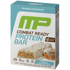 MusclePharm Combat Ready Cinnamon Roll pack front showing gluten free and protein packed.
