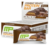 MusclePharm Combat Sport Bar chocolate peanut butter cup front view, high-protein fuel for workouts