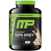 MusclePharm Combat Whey Vanilla bottle for post-workout recovery.