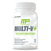 MusclePharm Essentials Multi-V+ bottle shown for daily energy and immune support.