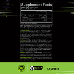 MusclePharm L-Carnitine 3000 bottle label highlighting formula details and sugar-free claim.