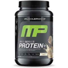 MusclePharm Pro Series Protein+ bottle highlighting premium protein for muscle growth