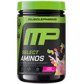 MusclePharm Select Aminos bottle label showing EAA and BCAA blend for recovery