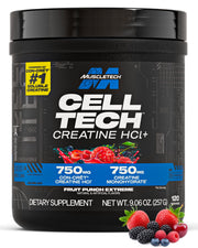 MuscleTech Cell-Tech Creactor bottle showing lean muscle support in use.