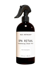 Muse Apothecary eucalyptus shower mist bottle pour highlights refreshing aroma for energizing mornings