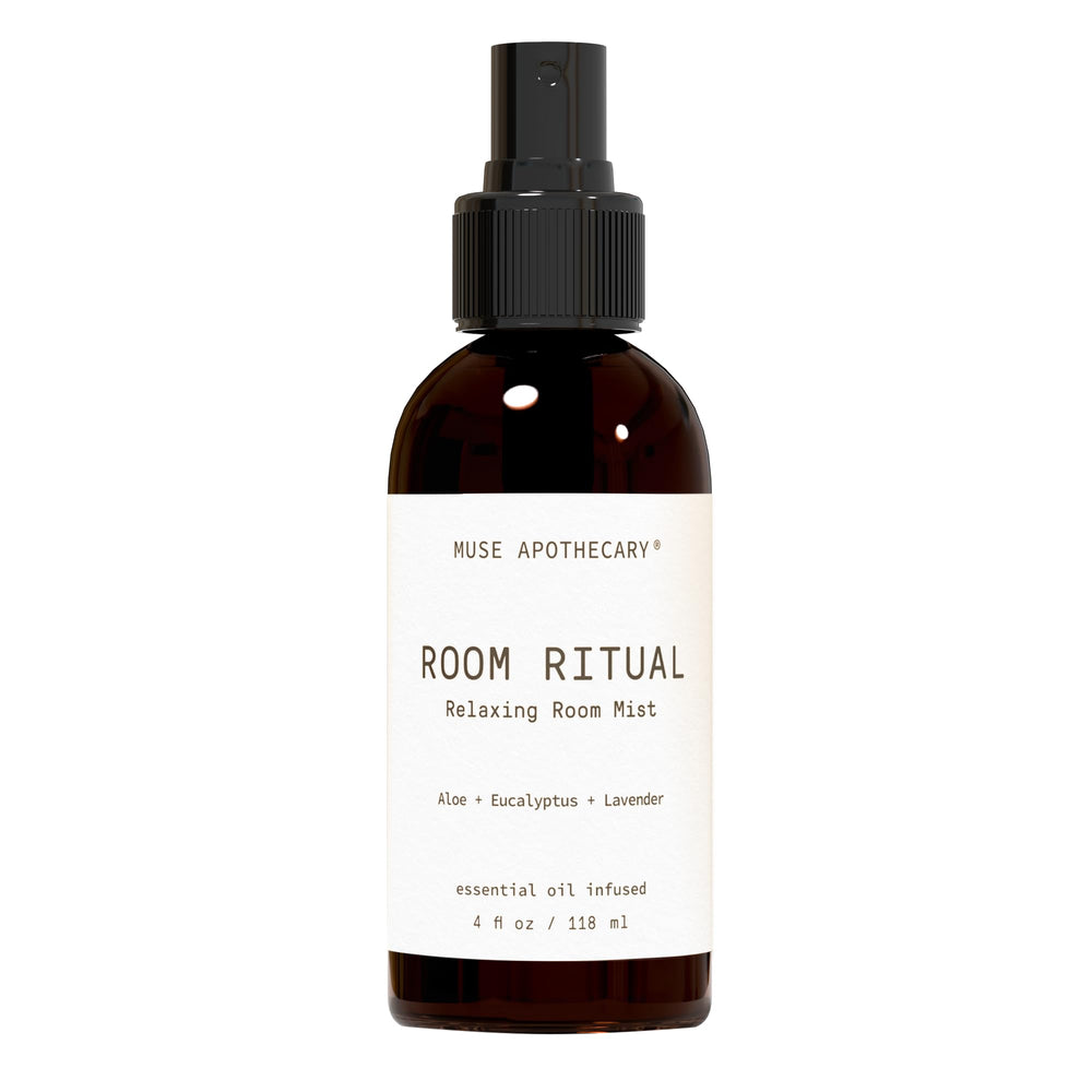 Muse Apothecary room ritual bottle displaying soothing essential oil blend for home use