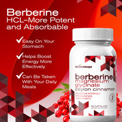 MuseBeam berberine-hcl bottle close-up highlighting high-purity capsules for daily use.
