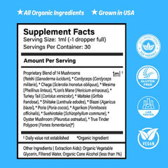 Dropper pouring Mushroom Mornings Extract for easy, steady energy.