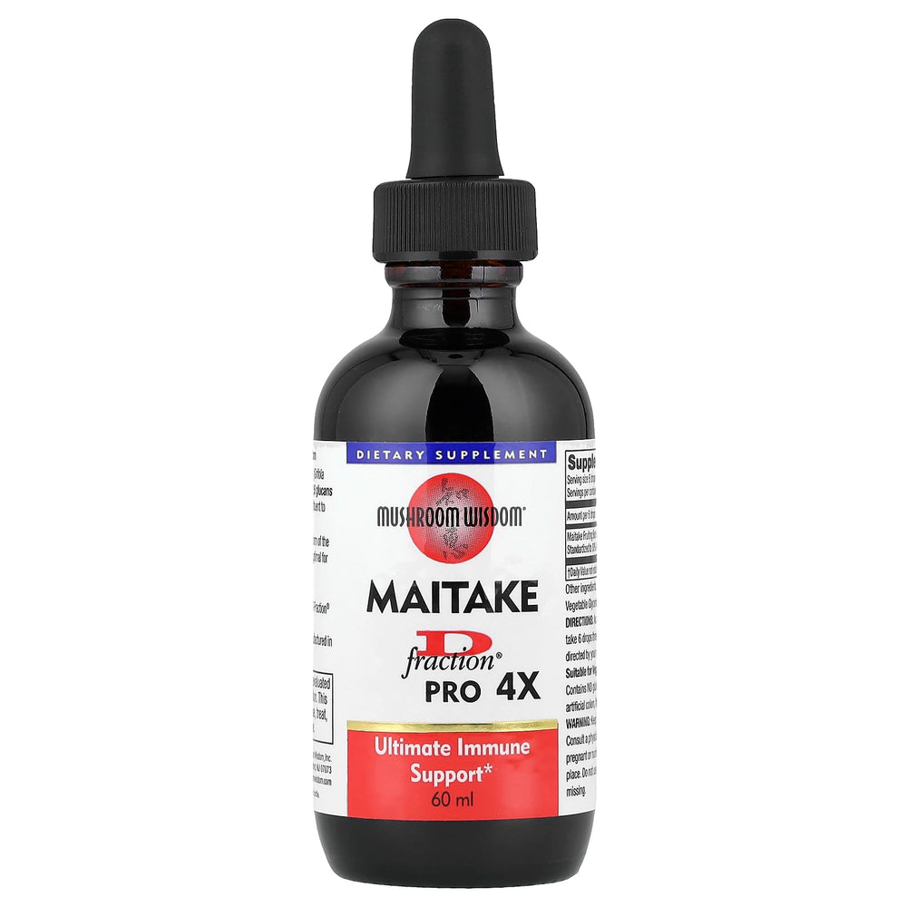 Mushroom Wisdom Maitake D Fraction Pro 4X bottle for convenient daily use.