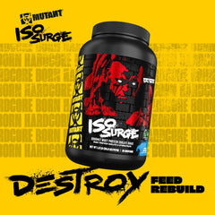 Mutant ISO Surge premium whey powder with clear ingredients graphic