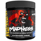 Mutant Madness blue raspberry tub ready to mix for an energy boost