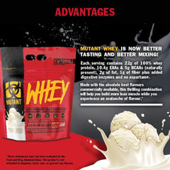 Dual chamber bottle pouring Mutant protein shake with two flavors.