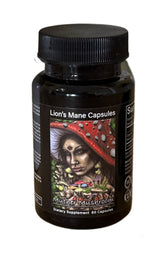 Muther Mushroom Lion's Mane Capsules bottle close-up showing vegan focus support.
