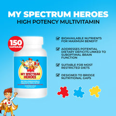 My Spectrum Heroes capsules closeup showing easy-swallow form for kids