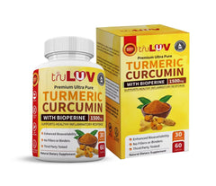 MY TRULUV turmeric curcumin bottle front, non-GMO and gluten-free for daily wellness.