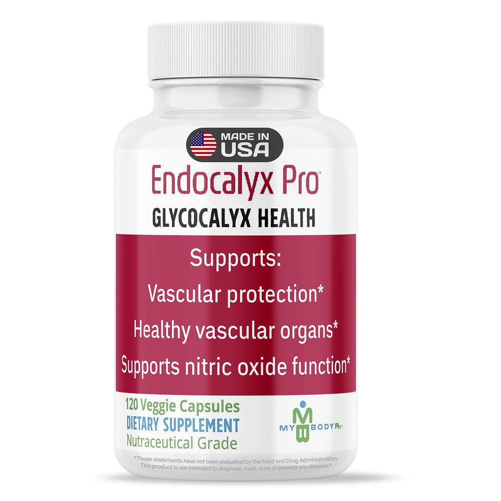 MYBODYRX Endocalyx Pro bottle front view highlights patented vascular support formula.