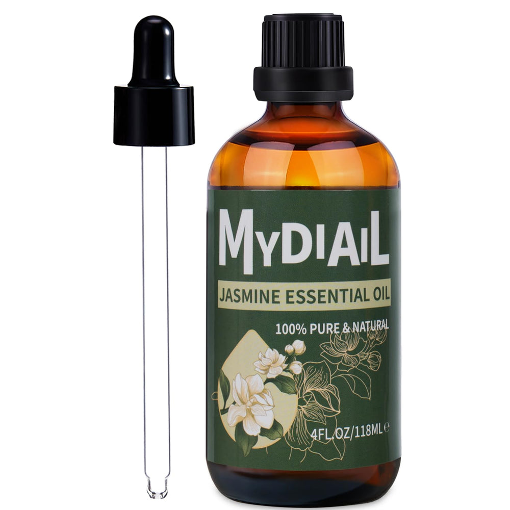 MYDIAIL Jasmine Oil in amber bottle highlighting premium extraction and freshness.