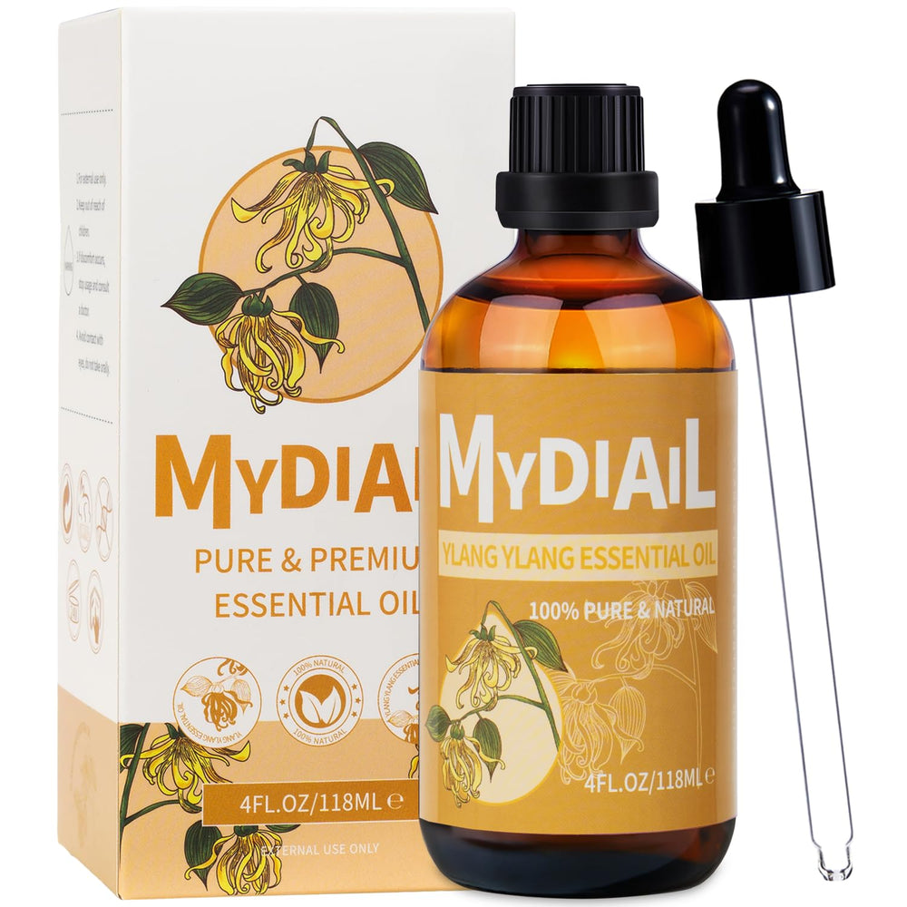 MYDIAIL Ylang Ylang essential oil bottle for long lasting aroma in diffusers and blends.