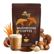 MYKAF Mushroom Coffee cup steaming for focused mornings and steady energy
