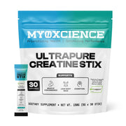 MYOXCIENCE Creapure Creatine Stix pack front shows convenient daily use for workouts.
