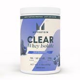 Myprotein Clear Whey Isolate blue raspberry bottle pour for a refreshing post-workout drink.