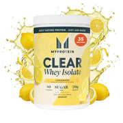 Myprotein Clear Whey Isolate Lemonade bottle showing refreshing high protein drink for post workout