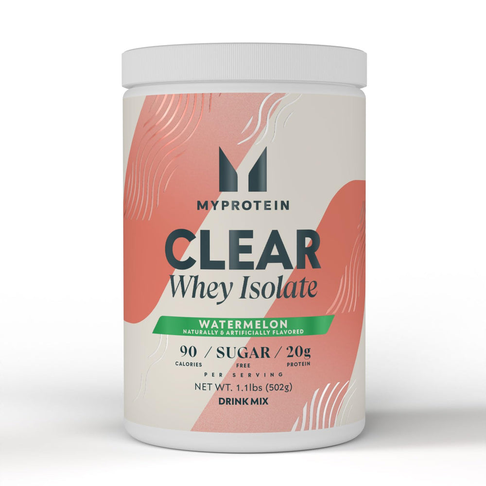 Myprotein Clear Whey Isolate Watermelon in glass, refreshing post-workout protein drink.
