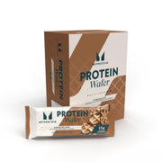 Myprotein Crispy Wafers box front shows convenient high-protein snack for on-the-go workouts.