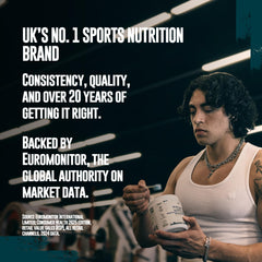Close-up of the Myprotein Origin label detailing premium ingredients and dosing.