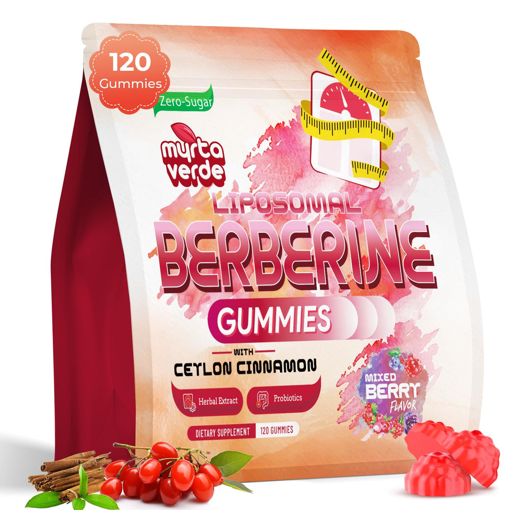 Myrtaverde Berberine Gummies bottle front highlighting 2000mg potency for daily balance.