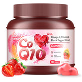Myrtaverde CoQ10 Gummies jar front with strawberry flavor for daily energy support.