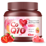 Myrtaverde CoQ10 Gummies jar front with strawberry flavor for daily energy support.