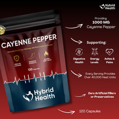 Mystic Nature Cayenne capsules closeup highlighting red capsules for easy daily use.