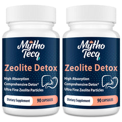 MythoTecq Zeolite Detox Capsules bottle showcases a full-body cleanse option