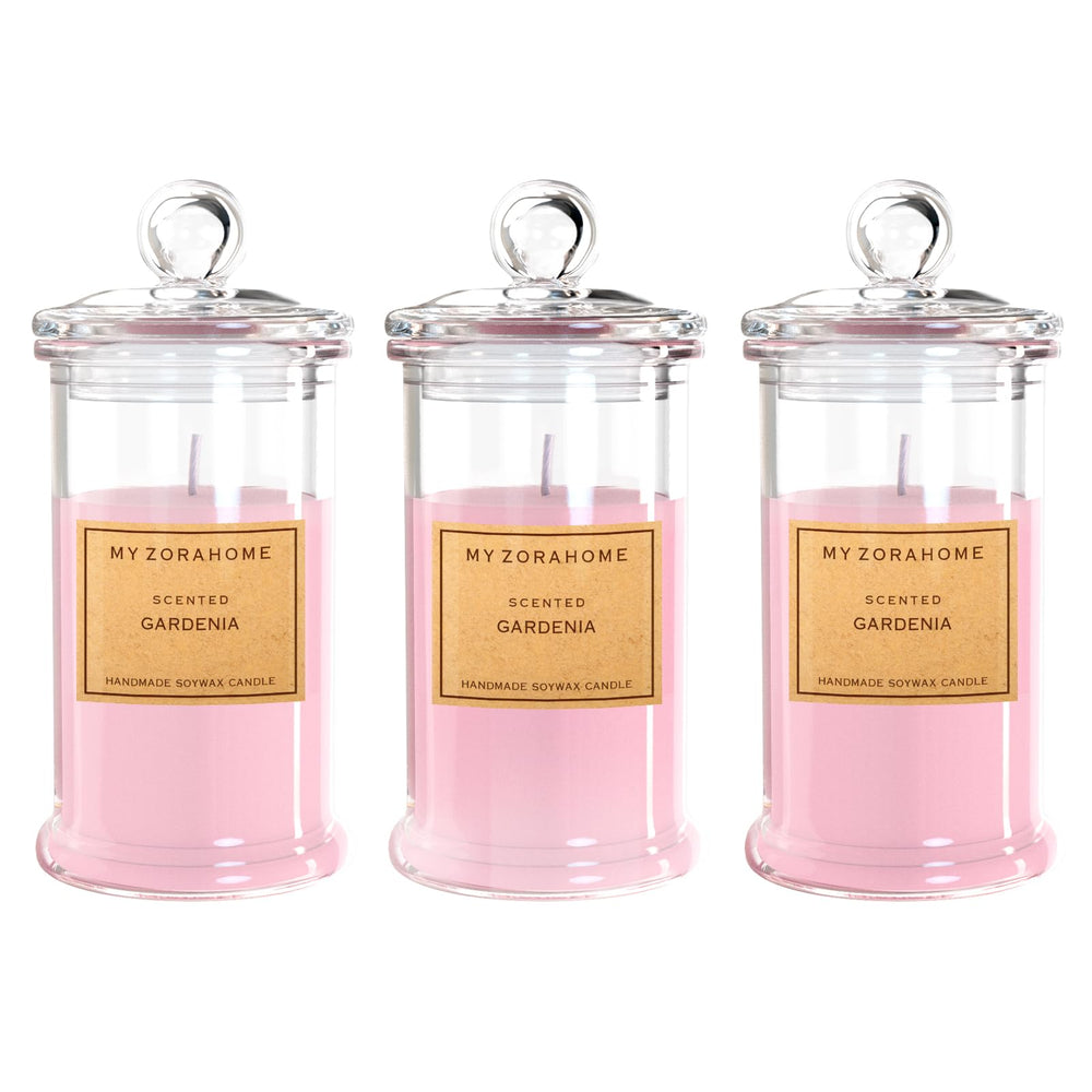 MY ZORAHOME Gardenia candle in a glass bottle design enhances home decor and ambiance.