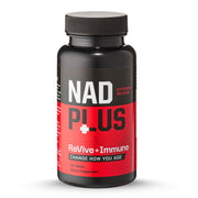 NAD Plus Revive+Immune bottle packaging showcases brand for daily energy.