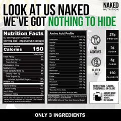 NAKED Chocolate Casein canister label close-up highlighting ingredients.