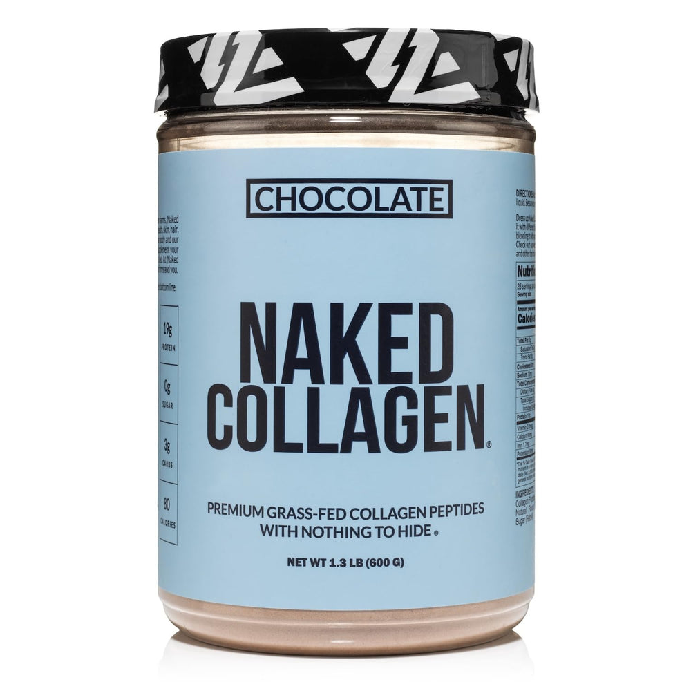 NAKED Chocolate Collagen Peptides bottle for daily joints and skin support.