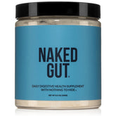 NAKED Gut bottle front shows GMO-free formula for daily digestive wellness.