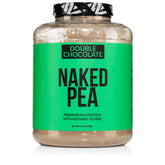Naked Pea double chocolate protein powder bottle for a rich shake.